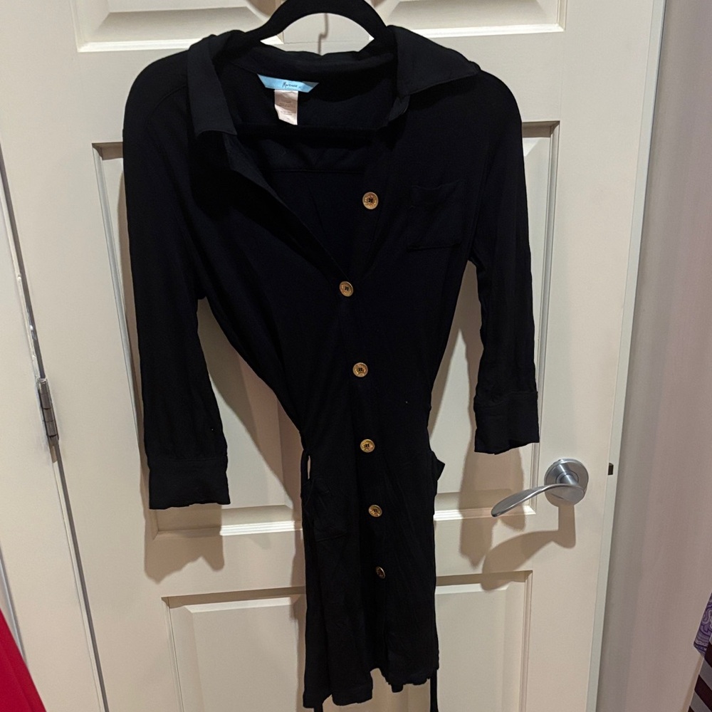 Black Button-Up Dress with Wooden Buttons